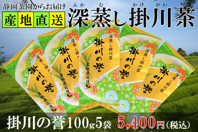 深蒸し掛川茶の掛川の誉100ｇ5袋セット